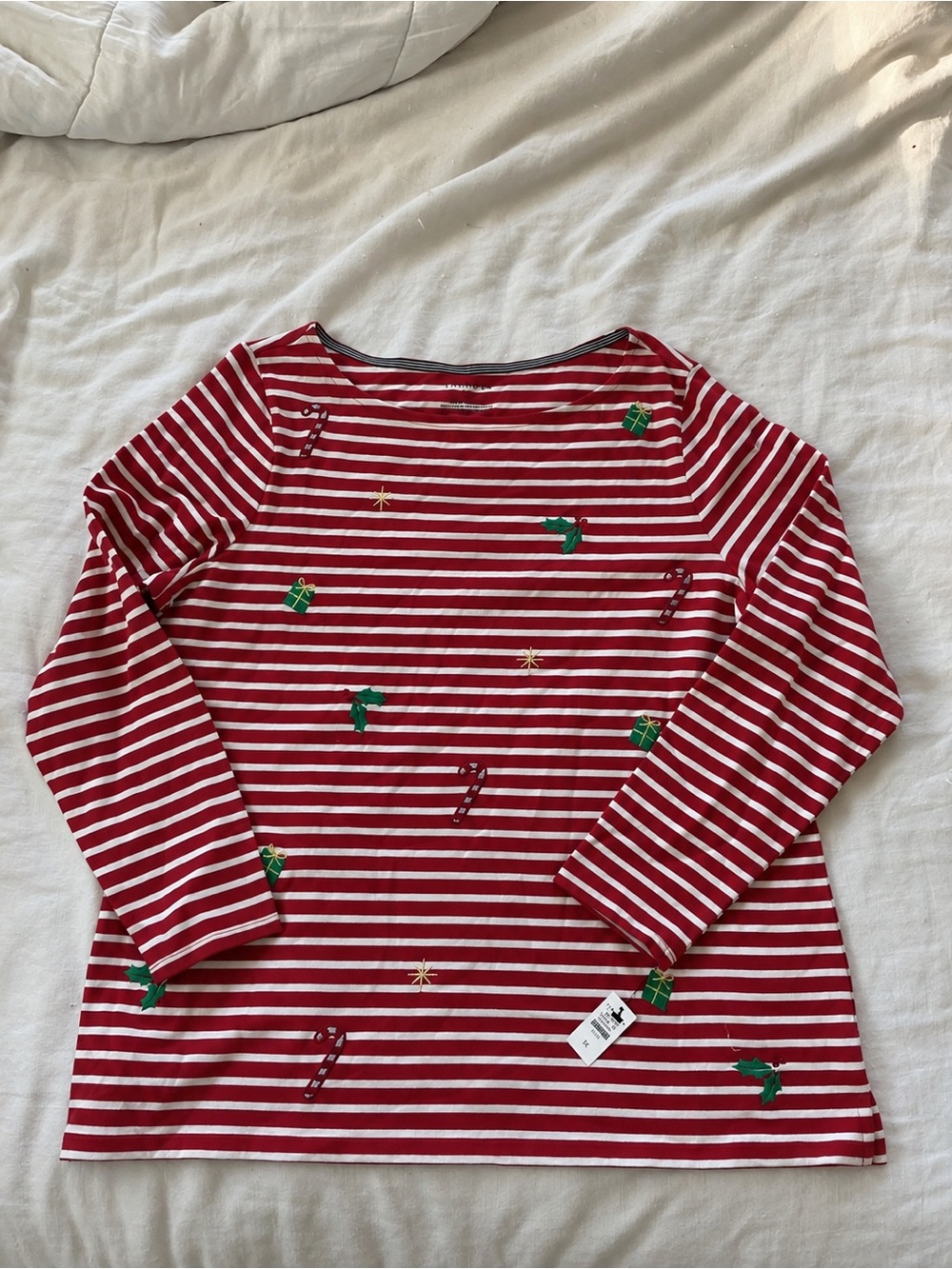 Talbots Red, White & Green Christmas Striped Long-Sleeve Tee